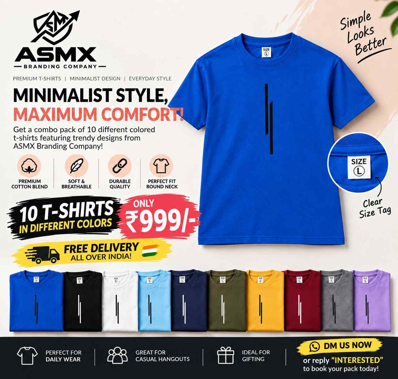 Men’s Premium Sarina T-Shirt Combo – 10 Colours